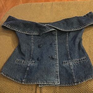 Meshki Blue Off-the-Shoulder Sailor Collar Blouse